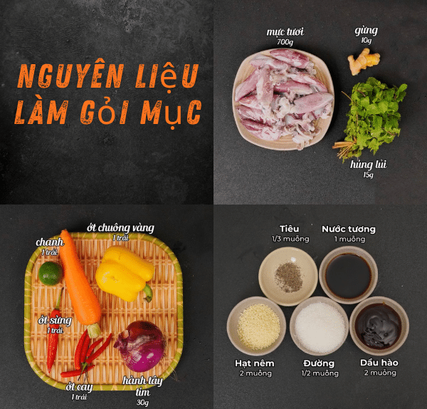 Nguyên liệu làm gỏi mực
