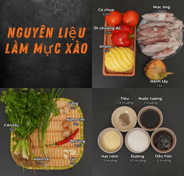 Nguyên liệu làm mực xào