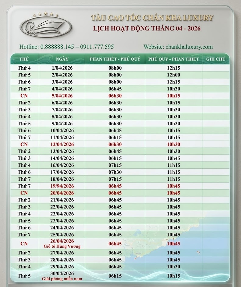 Lịch tàu Chấn Kha Luxury