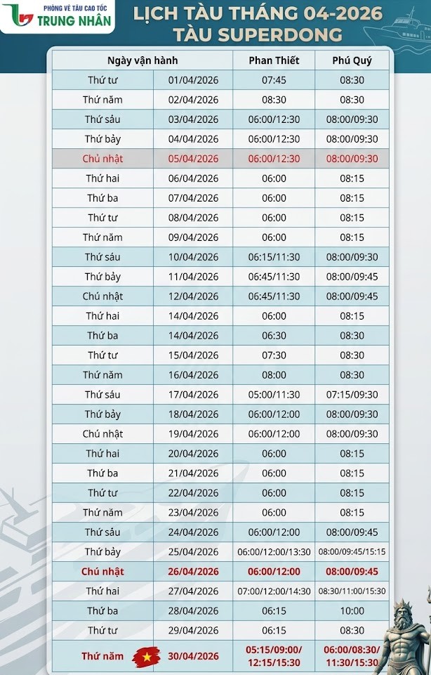 Lịch tàu Superdong